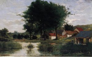 Autumn Landscape also known as Farm and Pond by Oil Painting Reproduction