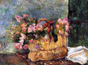 Basket of Flowers by Oil Painting Reproduction