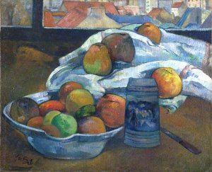 Bowl of Fruit and Tankard Before a Window by Oil Painting Reproduction