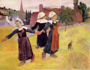 Breton Girls Dancing also known as Dancing a Round in the Hayst by Oil Painting Reproduction