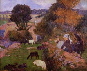 Breton Shepherdess by Oil Painting Reproduction