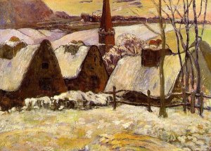 Breton Village in the Snow by Oil Painting Reproduction