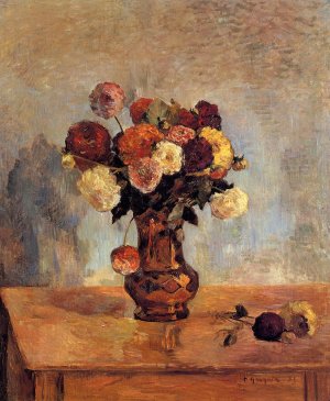 Dahlias in a Copper Vase by Oil Painting Reproduction