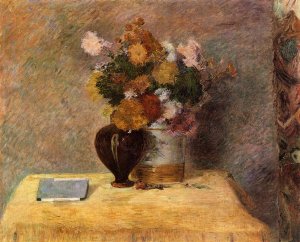 Flowers and Japanese Book by Oil Painting Reproduction