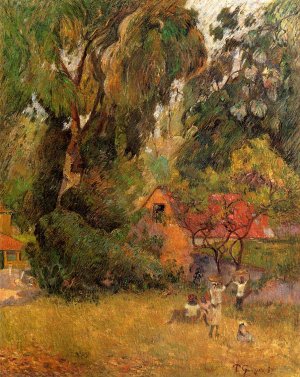 Huts Under the Trees by Oil Painting Reproduction