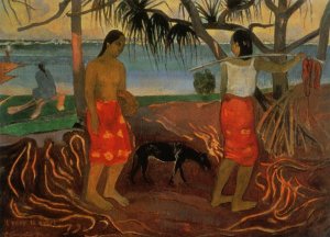 I Rara Te Oviri also known as Beneath the Pandanus Tree by Oil Painting Reproduction