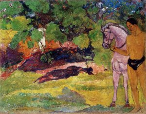 In the Vanilla Grove, Man and Horse (also known as The Rendezvous) by Oil Painting Reproduction