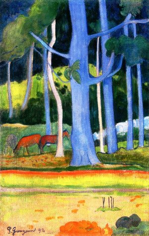 Landscape with Blue Tree Trunks by Oil Painting Reproduction