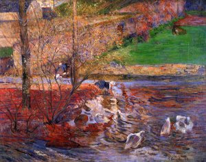 Landscape with Geese by Oil Painting Reproduction