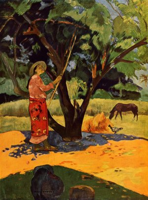 Meu Taporo also known as Picking Lemons by Oil Painting Reproduction