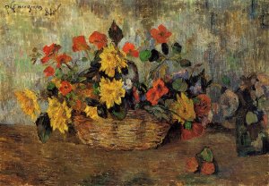 Nasturtiums and Dahlias in a Basket by Oil Painting Reproduction