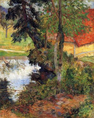 Red Roof by the Water by Oil Painting Reproduction