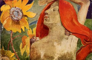 Redheaded Woman and Sunflowers by Oil Painting Reproduction