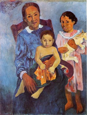 Tahitian Woman and Two Children by Oil Painting Reproduction