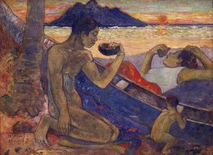 The Canoe: A Tahitian Family by Oil Painting Reproduction