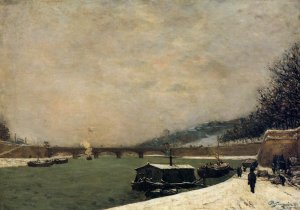 The Seine, Pont d'Iena, snowing by Oil Painting Reproduction