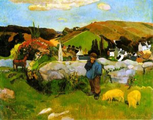 The Swineherd, Brittany by Oil Painting Reproduction