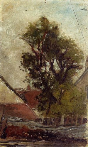 The Tree in the Farm Yard Sketch by Oil Painting Reproduction