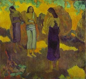 Three Tahitian Women Against a Yellow Background by Oil Painting Reproduction