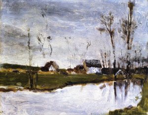 Waterside Houses I by Oil Painting Reproduction